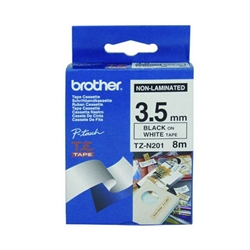 Fita Brother P-Touch Branco/Preto - 3.5 mm x 8 m - Não Lami. - TZN201
