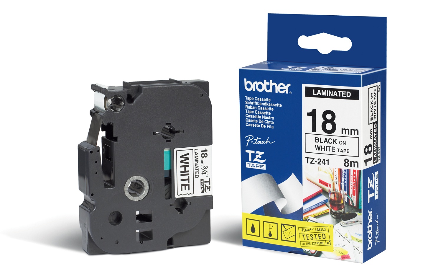 Fita Brother P-Touch Branco/Preto 18 mm x 8 m