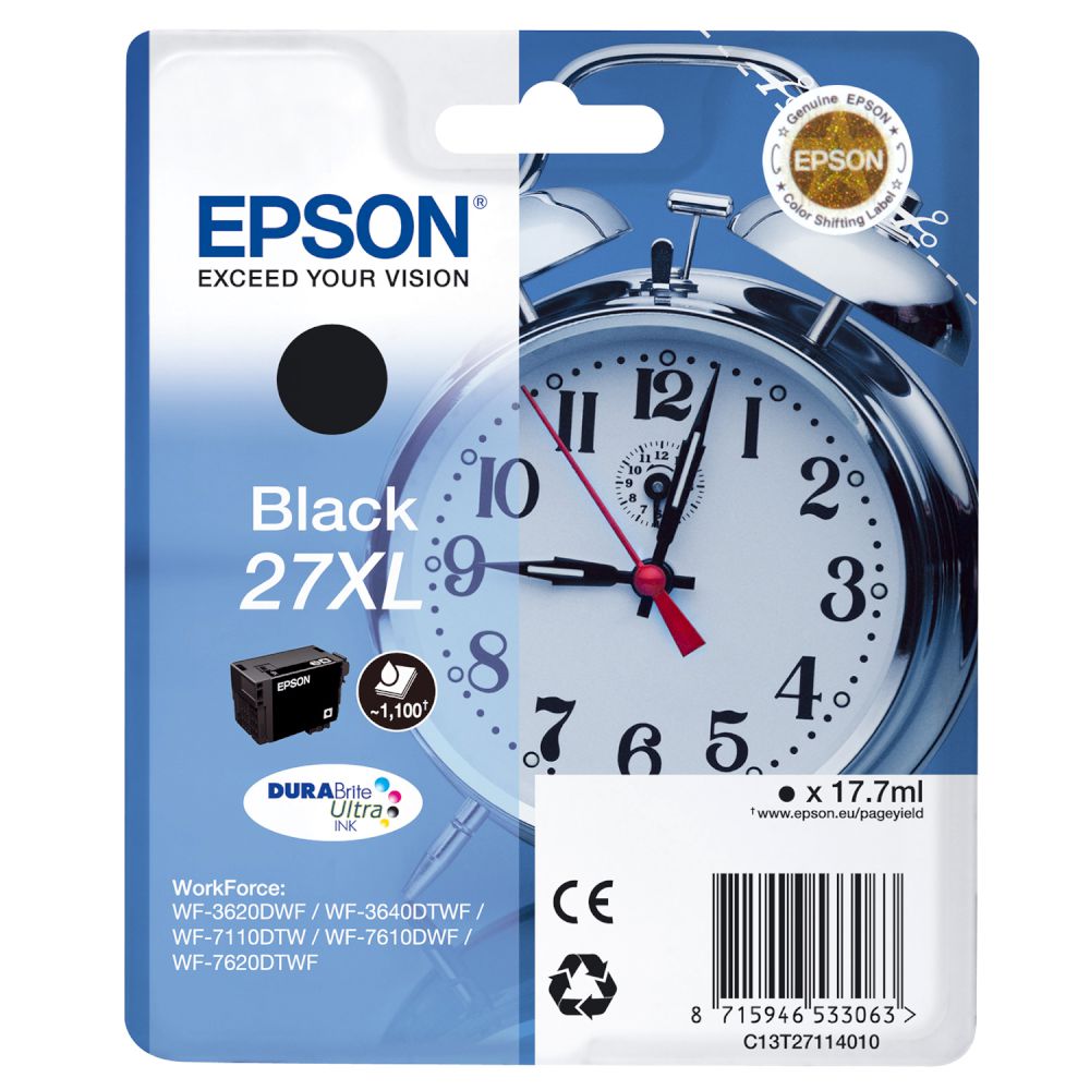 Tinteiro Preto Epson WorkForce WF-3620dwf/7110dtw - 27XL