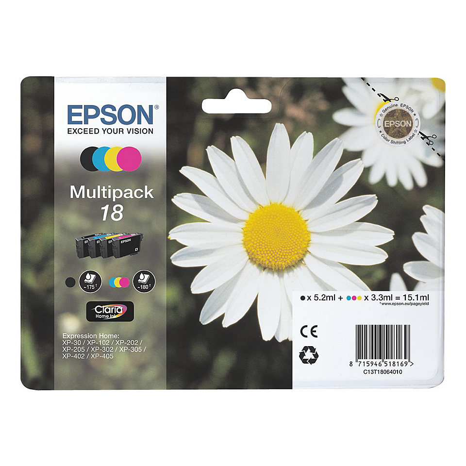 Kit de 4 Epson Expression Home XP-30/102/202/205/302 - 18