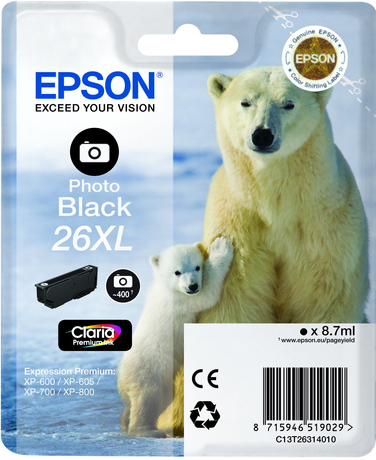 Tinteiro Preto Foto Epson Expressin Premium XP-600/700- 26XL