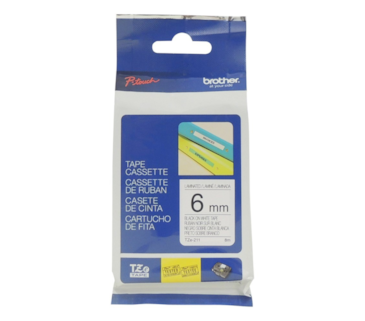 Fita Brother P-Touch Branco/Preto 6 mm x 8 m