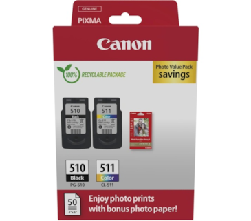 Pack Canon Pixma MP240/260/480 - PG510/CL511 + 50 Folhas